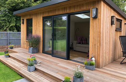 Garden room office with separate lounge area