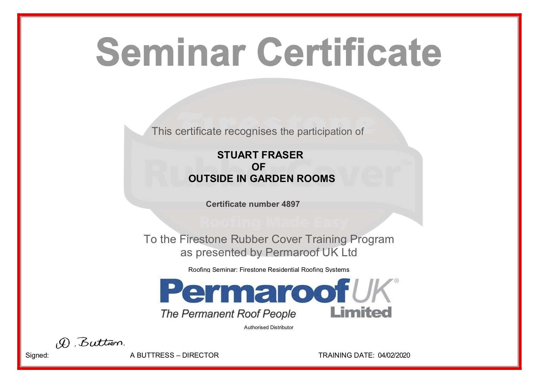 Permaroof certificate