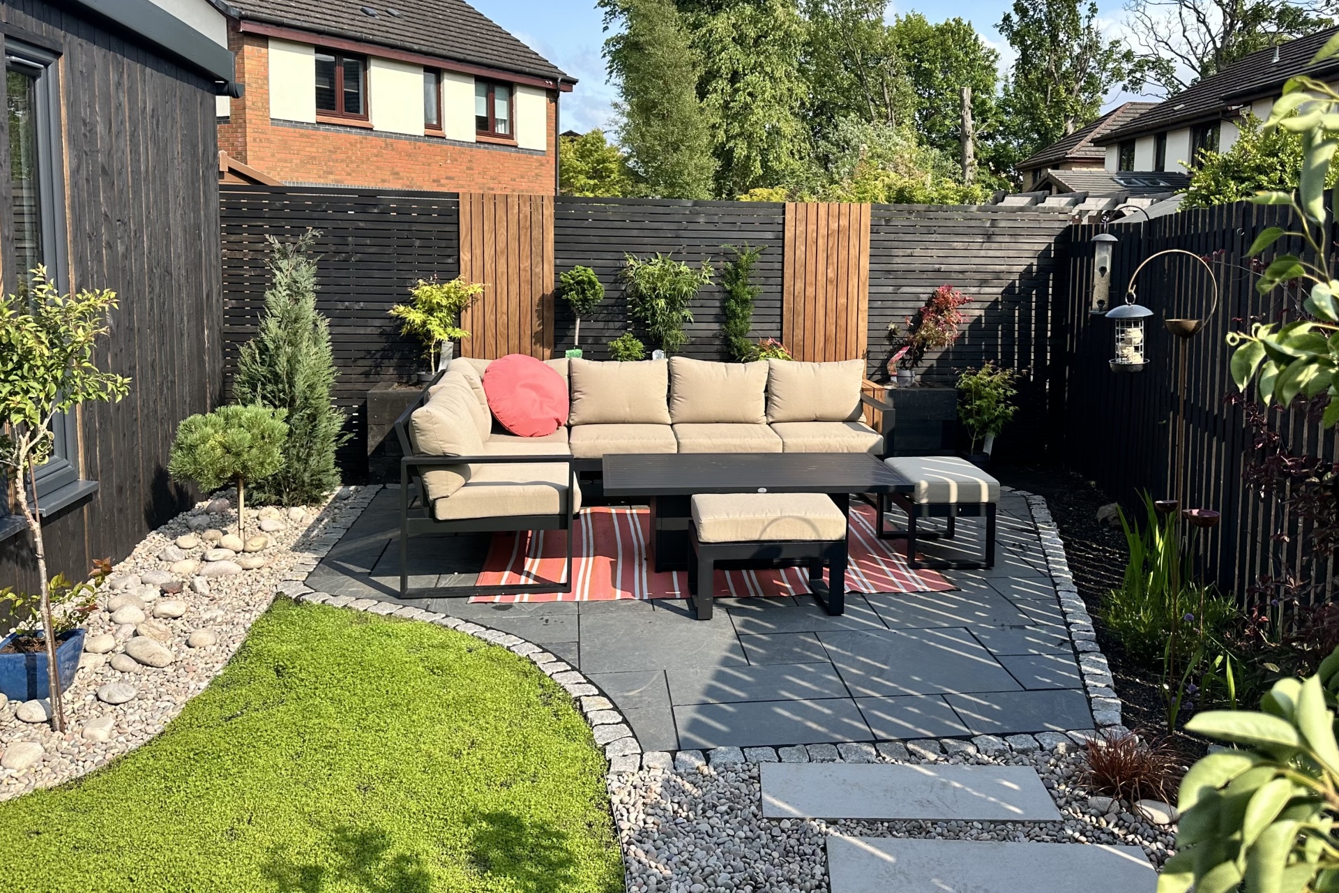 Garden landscaping with feature seating